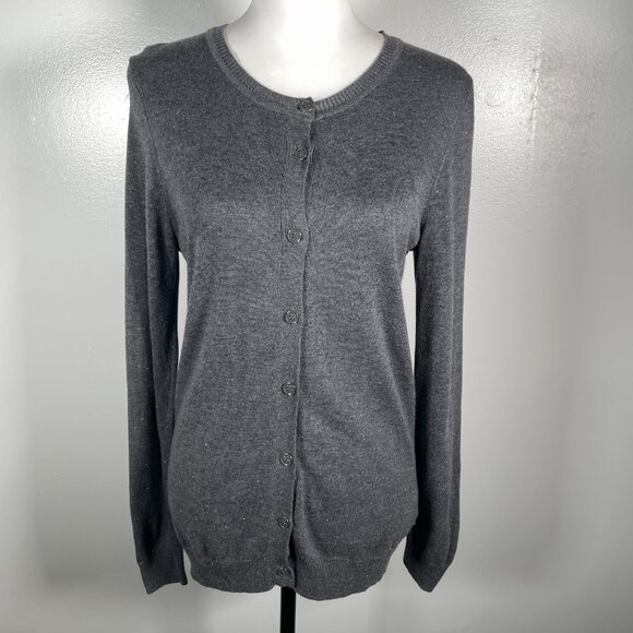 Nicole Miller Charcoal Gray Glitter Crew Neck Button Down Long Sleeve Cardigan S - Picture 2 of 13